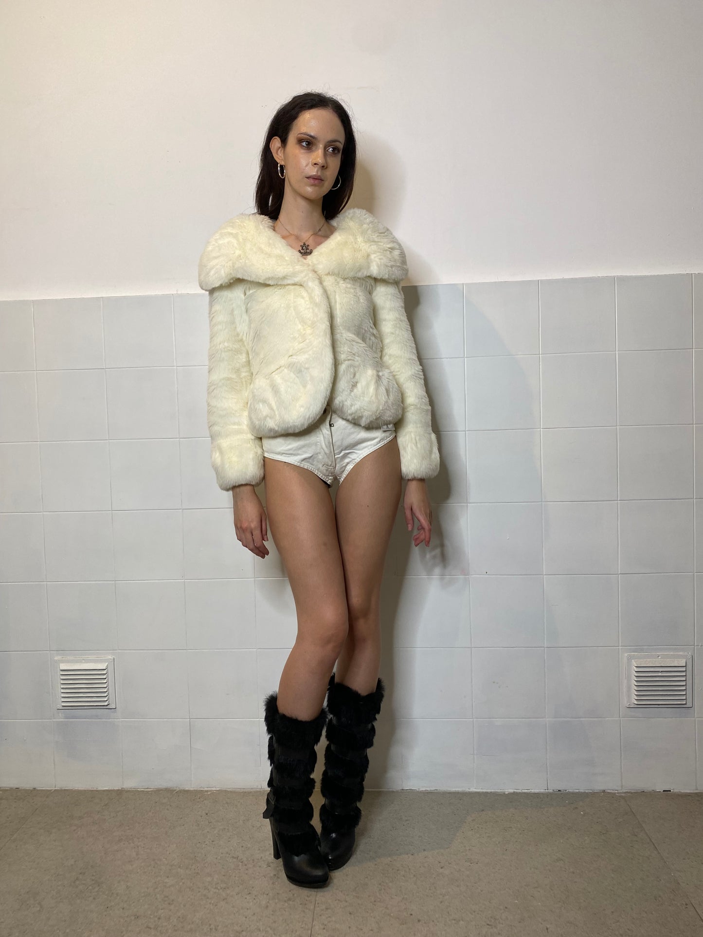 FRACOMINA WHITE FAUX FUR JACKET