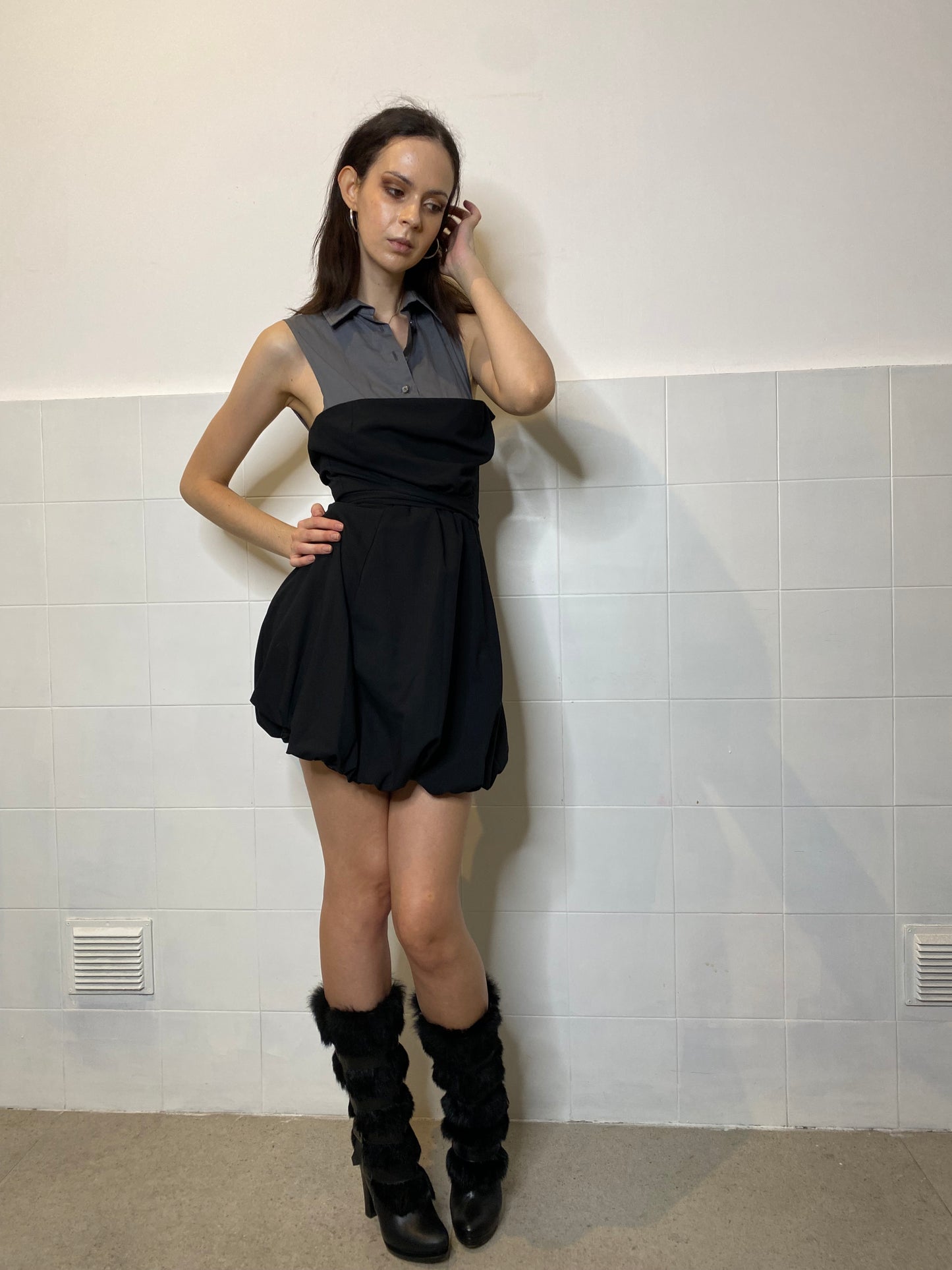 DENNY ROSE GREY AND BLACK DRESS