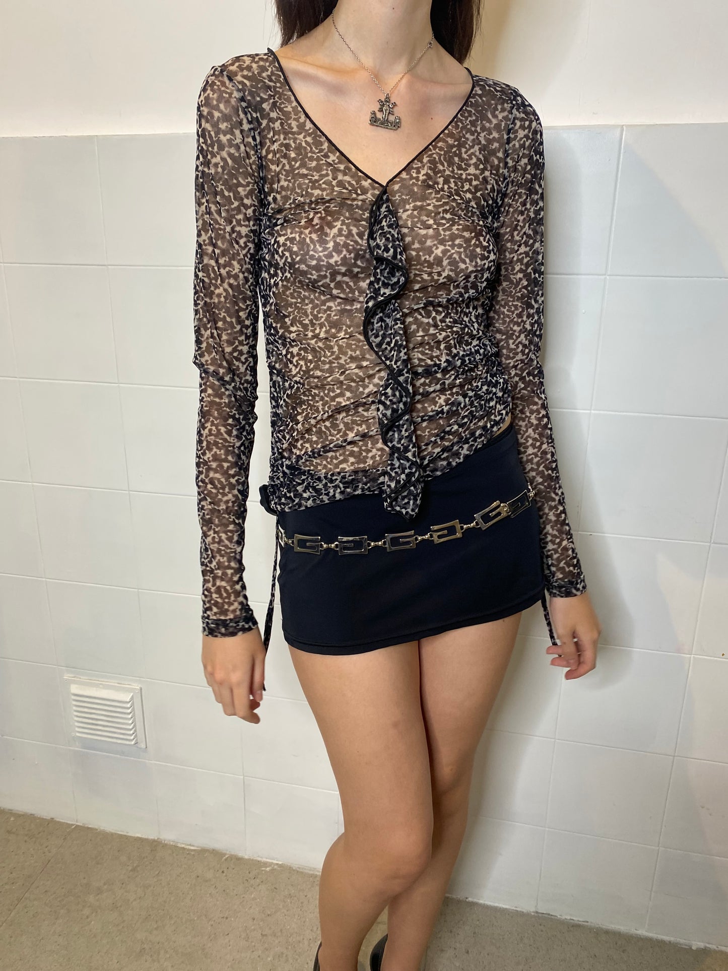 LEOPARD PRINT MESH TOP